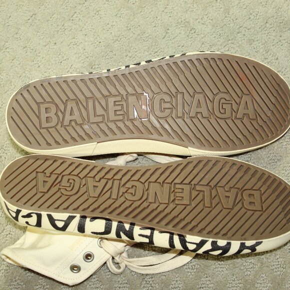 Balenciaga Unisex Ivory Paris Distressed Canvas High-Top Sneakers Shoes - Picture 6 of 7